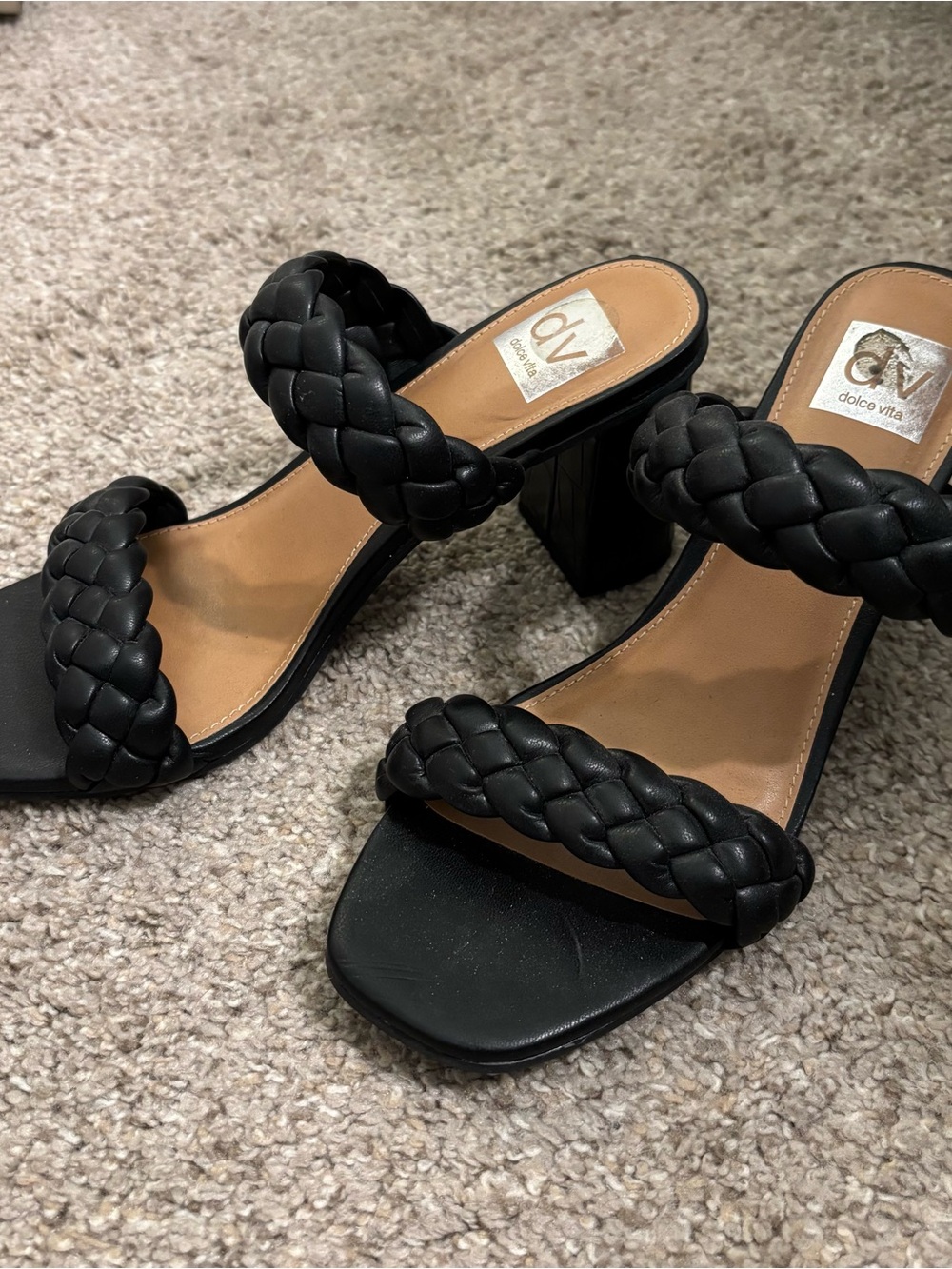 Dolce Vita Black Braided Double-Strap Block Heel Sandals